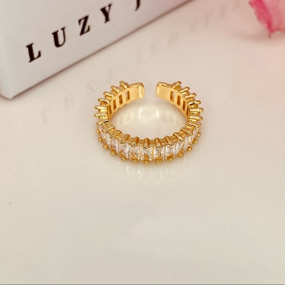 18K Iced Yellow Gold Diamond CZ Baguette Cut Open Ring Design - Picture 4 of 14